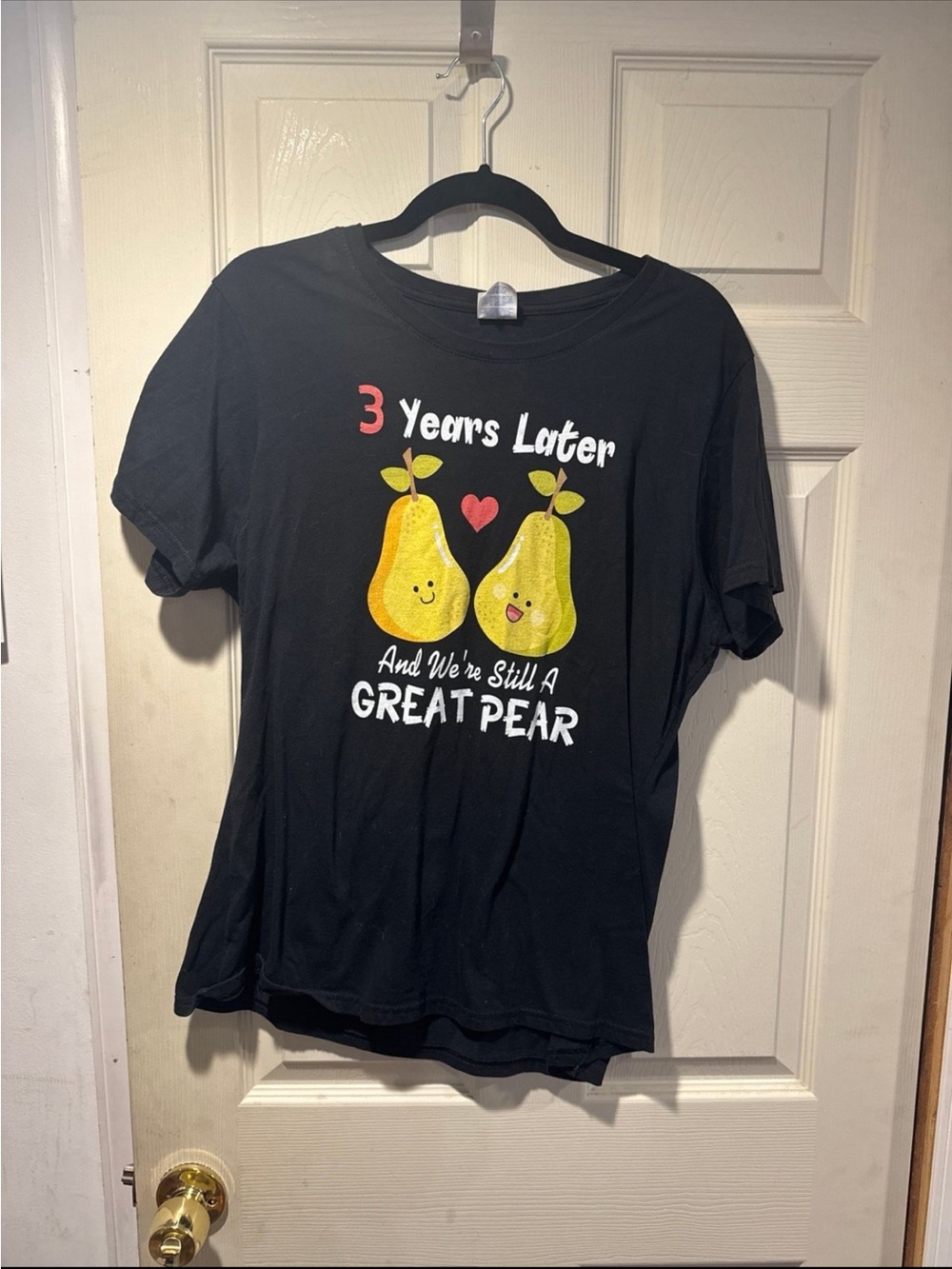 Port and Company Black Graphic Tee with Yellow Pears and Red Heart